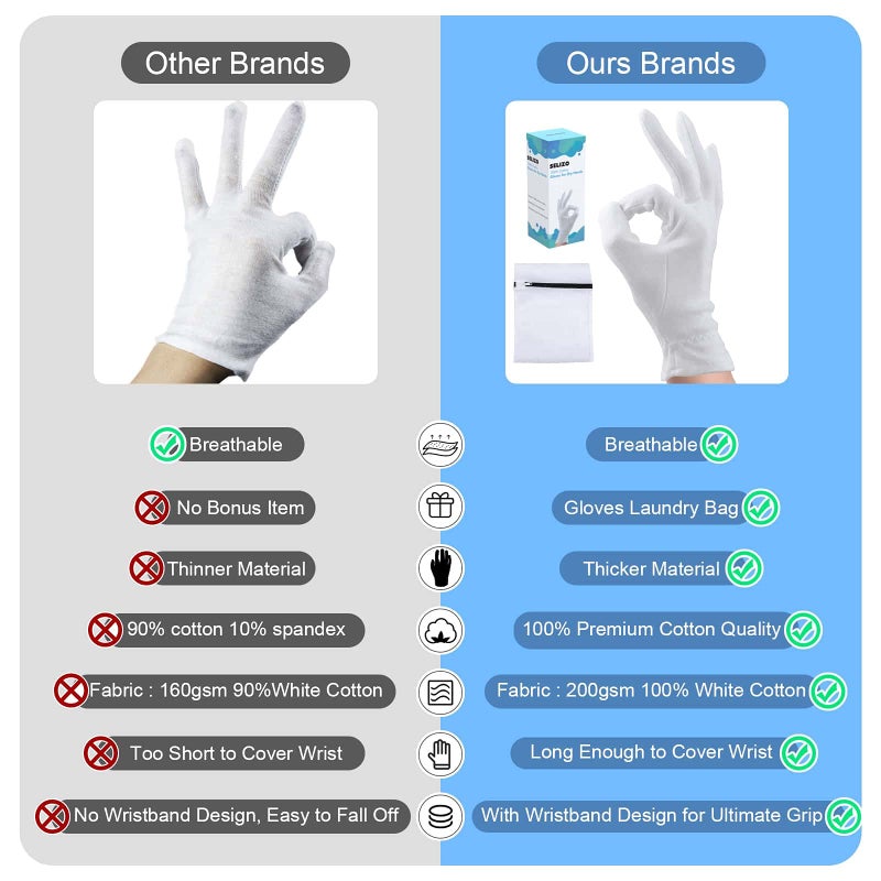selizo 10 Pairs 100% Moisturizing Gloves for Dry Hands Overnight, Selizo 10 Pairs White Cotton Gloves for Women Eczema, Hand Moisturizer Sleeping Spa Gloves for Dry Hands Eczema - Image 3
